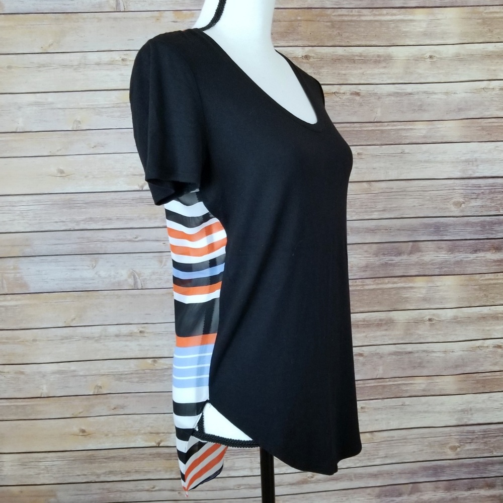 Bisou Bisou Sheer Striped Back Tee XS